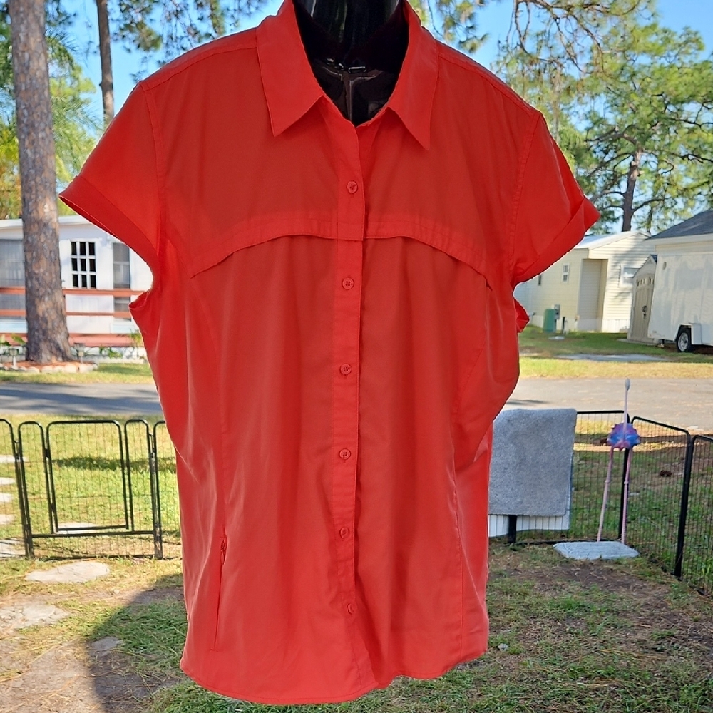 NWOT Womens Magellan Outdoors Coral Mesh Button Fish Gear Top Size XXL
